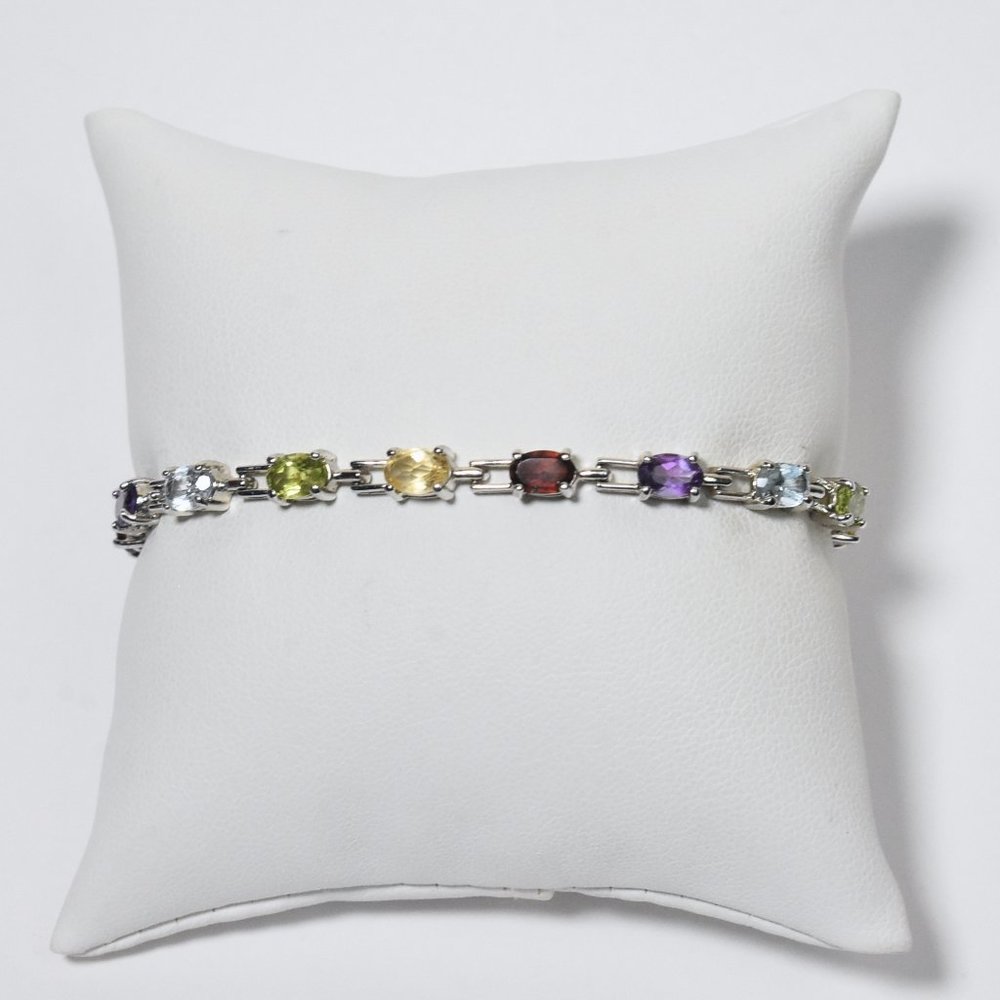 Ross-Simons - Sterling Silver Multi Gemstone Multicolor Link Bracelet